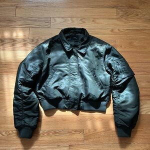 Urban Outfitters Dark Green Cropped Bomber Jacket